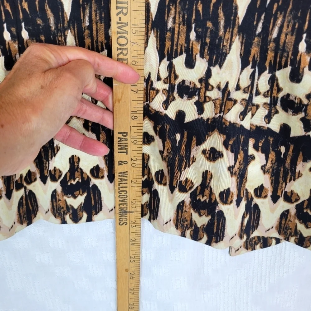 Chico's tribal print ivory black jacket brown beading tab collar artsy ethnic S